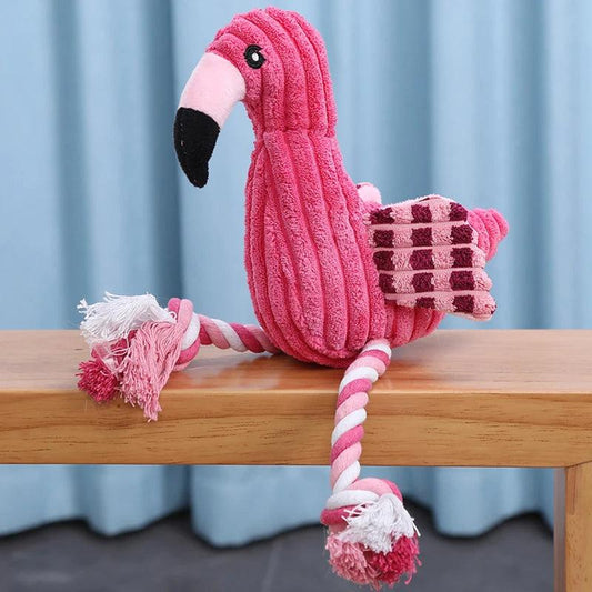 Plüsch-Hundespielzeug „Flamingo“ – Robustes Cord-Spielzeug mit Quietschfunktion
