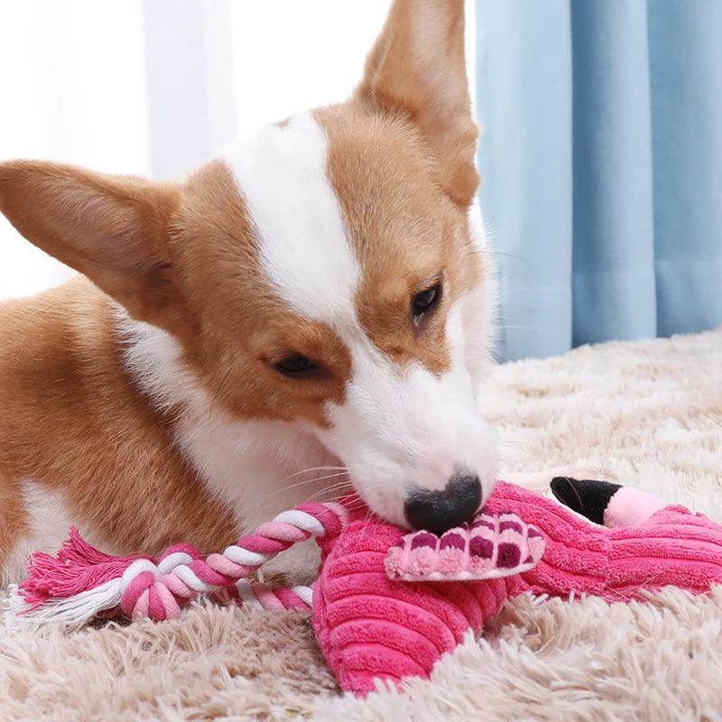 Plüsch-Hundespielzeug „Flamingo“ – Robustes Cord-Spielzeug mit Quietschfunktion