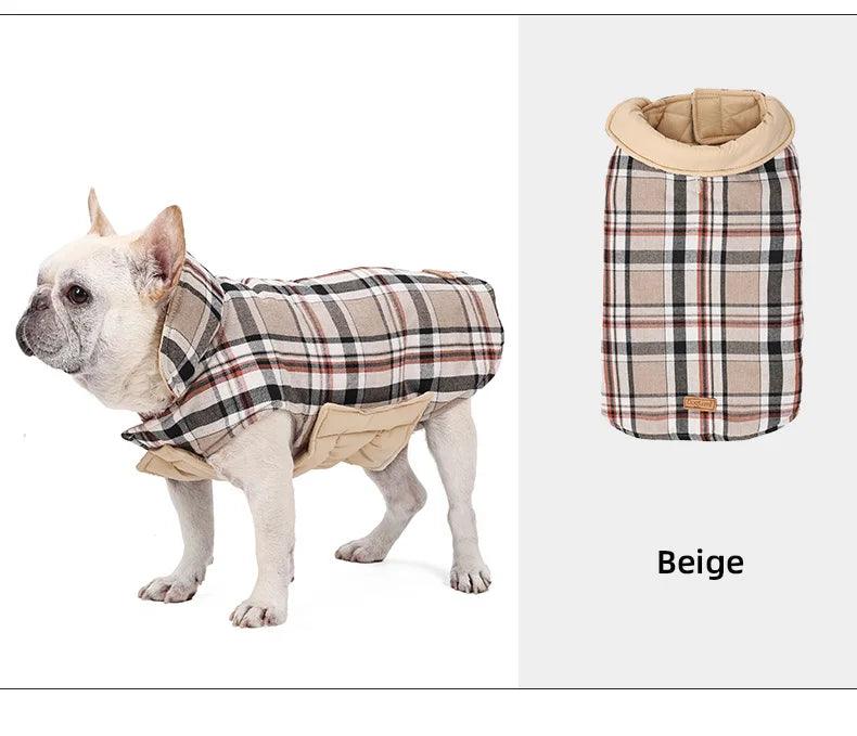 Klassische Wende-Hundejacke im Karo-Look – Wasserdichter Wintermantel mit Fleece-Futter für kleine bis große Hunde