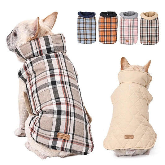 Klassische Wende-Hundejacke im Karo-Look – Wasserdichter Wintermantel mit Fleece-Futter für kleine bis große Hunde
