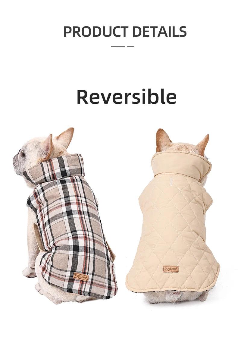 Klassische Wende-Hundejacke im Karo-Look – Wasserdichter Wintermantel mit Fleece-Futter für kleine bis große Hunde