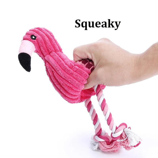 Plüsch-Hundespielzeug „Flamingo“ – Robustes Cord-Spielzeug mit Quietschfunktion