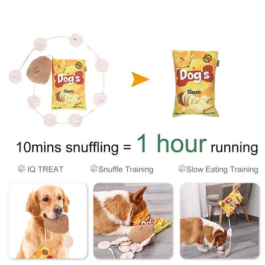 Knuspriger Spaß für Hunde – Schnüffelmatte im Chips-Design mit Spiel- und Futtertraining