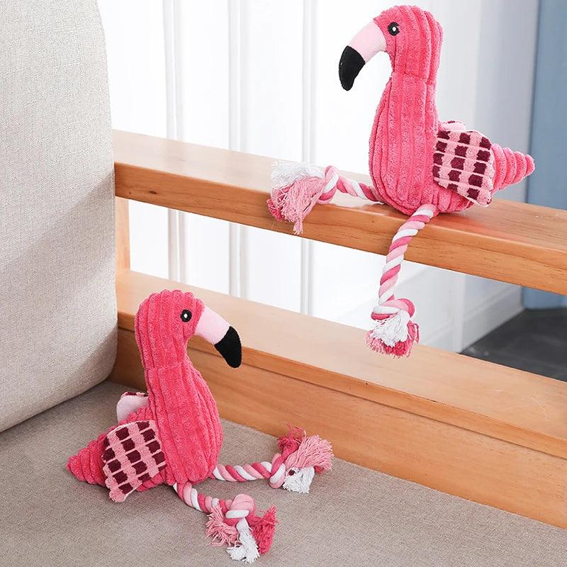 Plüsch-Hundespielzeug „Flamingo“ – Robustes Cord-Spielzeug mit Quietschfunktion