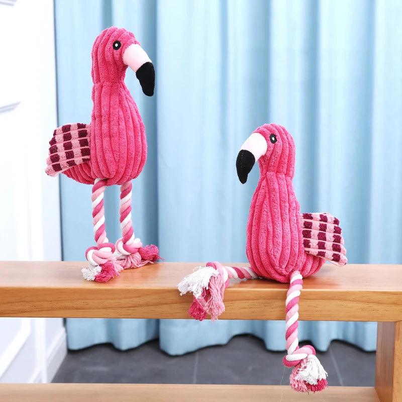 Plüsch-Hundespielzeug „Flamingo“ – Robustes Cord-Spielzeug mit Quietschfunktion