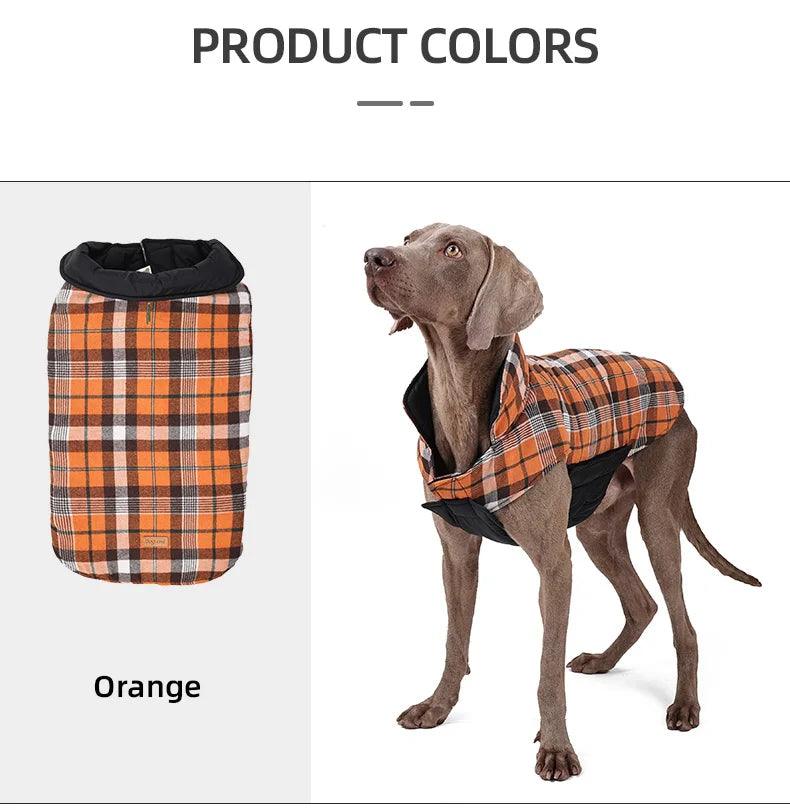 Klassische Wende-Hundejacke im Karo-Look – Wasserdichter Wintermantel mit Fleece-Futter für kleine bis große Hunde